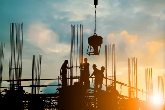 building site at sunset