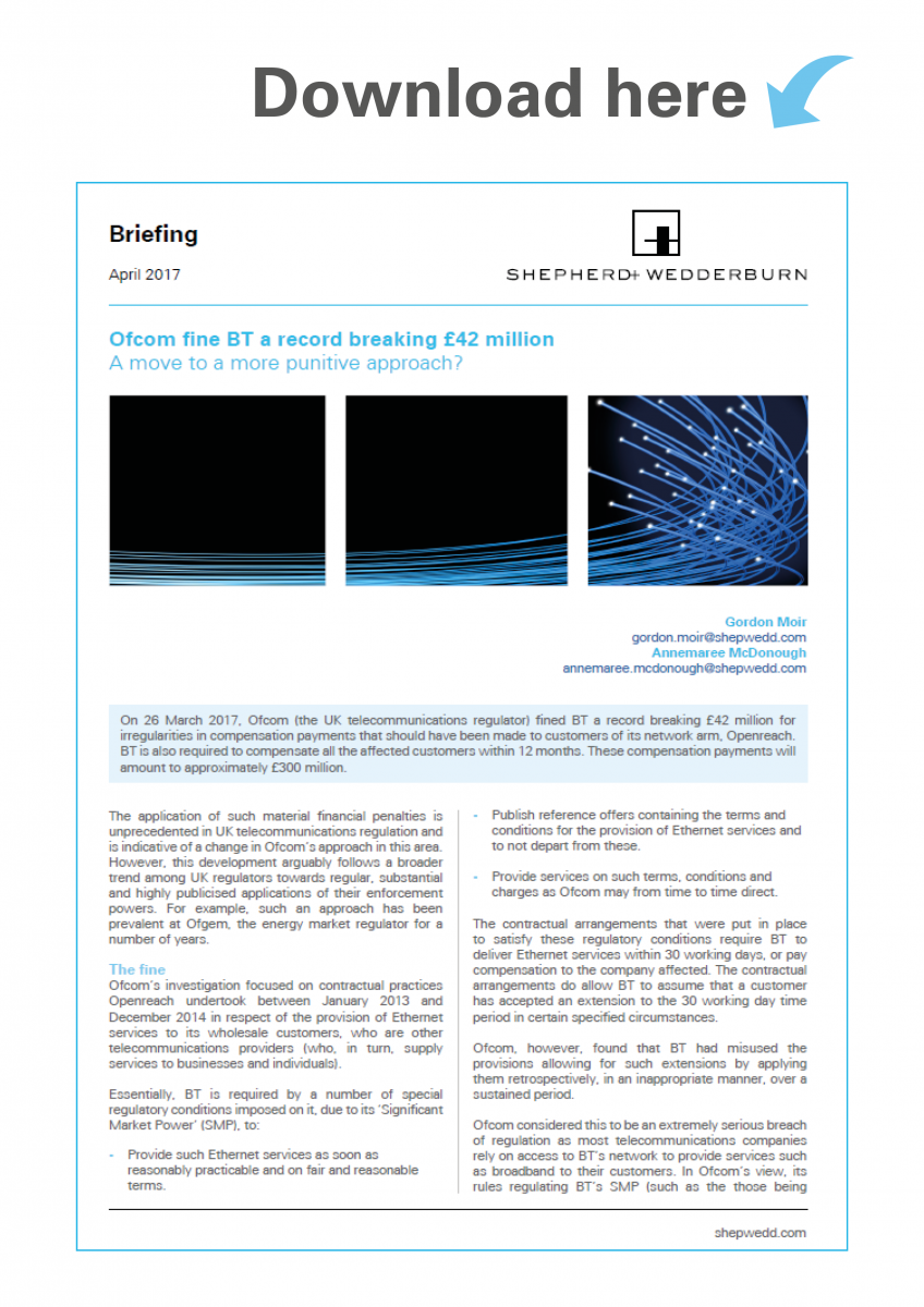 Ofcom fine BT a record breaking £42 million: A move to a more punitive approach?