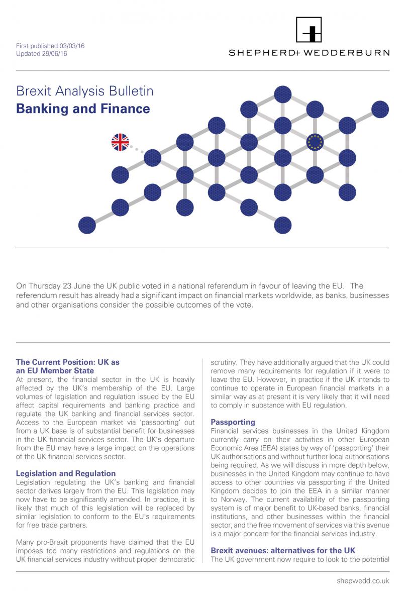 Brexit post referendum analysis: banking and finance