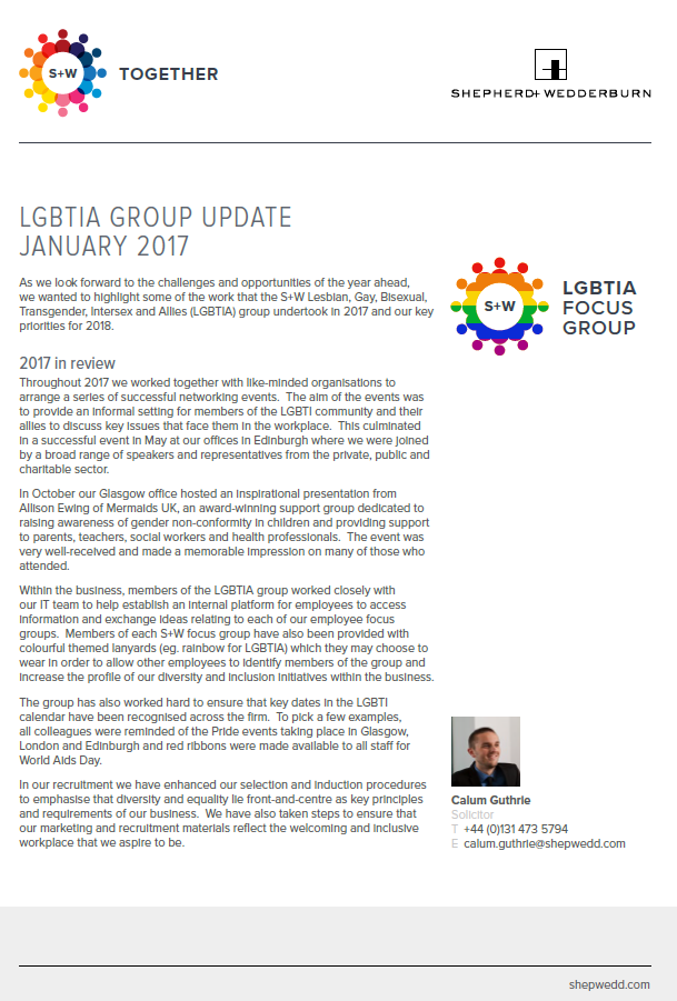 LGBTIA Group Update – January 2018