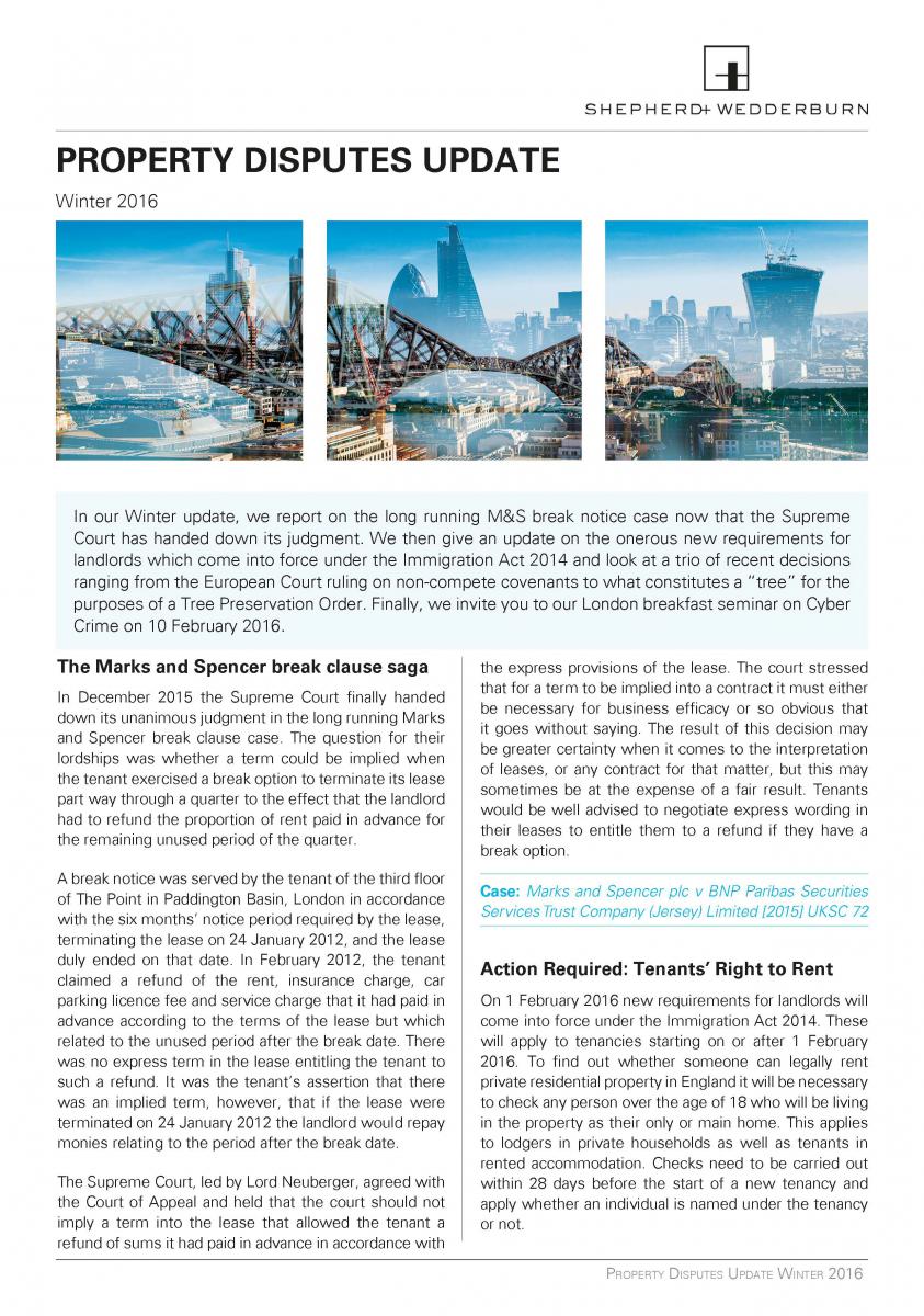 Property Disputes Update: February 2016