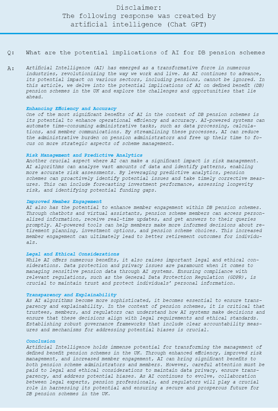 What could AI mean for DB pension schemes? We asked ChatGPT, and here’s what it said.
