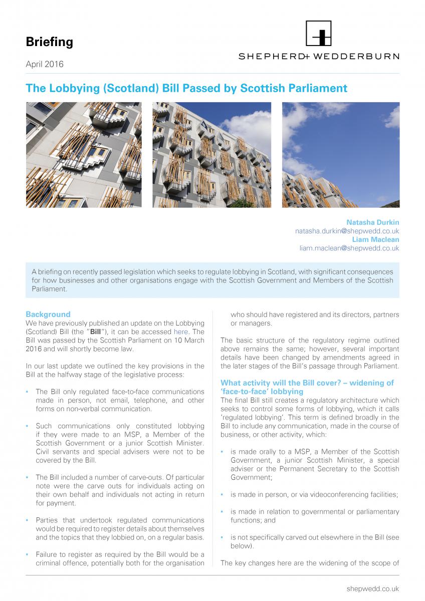 The Lobbying (Scotland) Bill Passed by Scottish Parliament