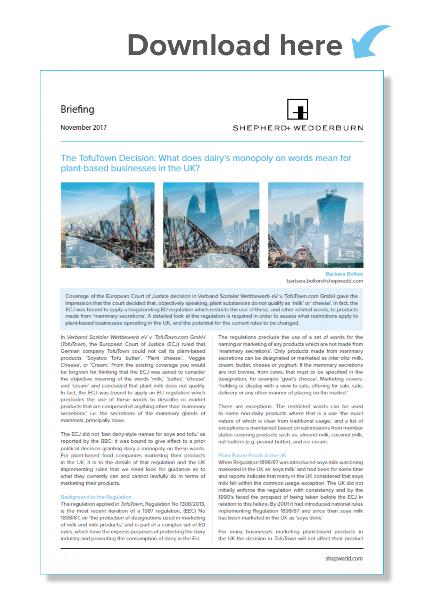 The TofuTown Decision: What does dairy’s monopoly on words mean for plant-based businesses in the UK?