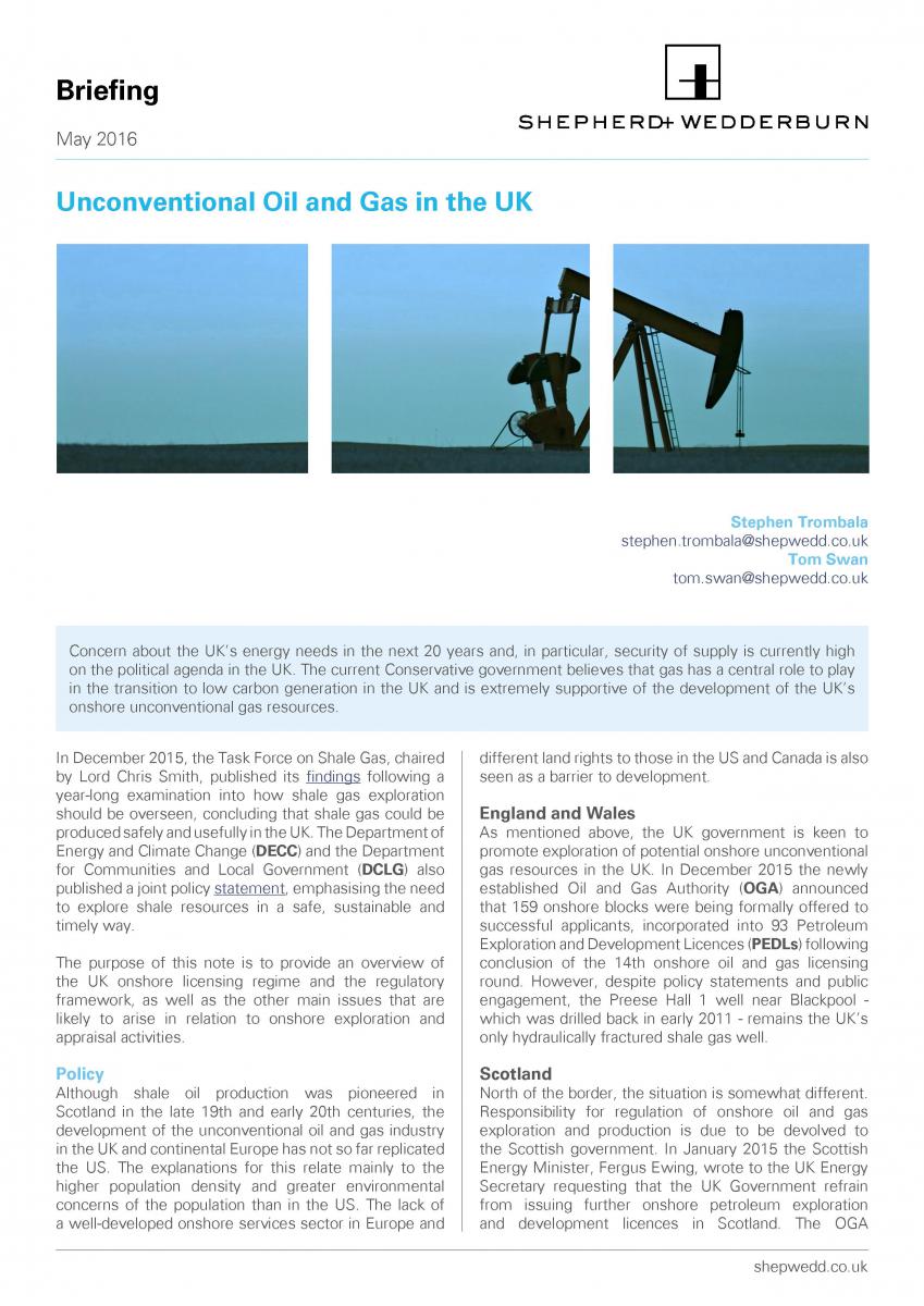 Unconventional Oil and Gas in the UK