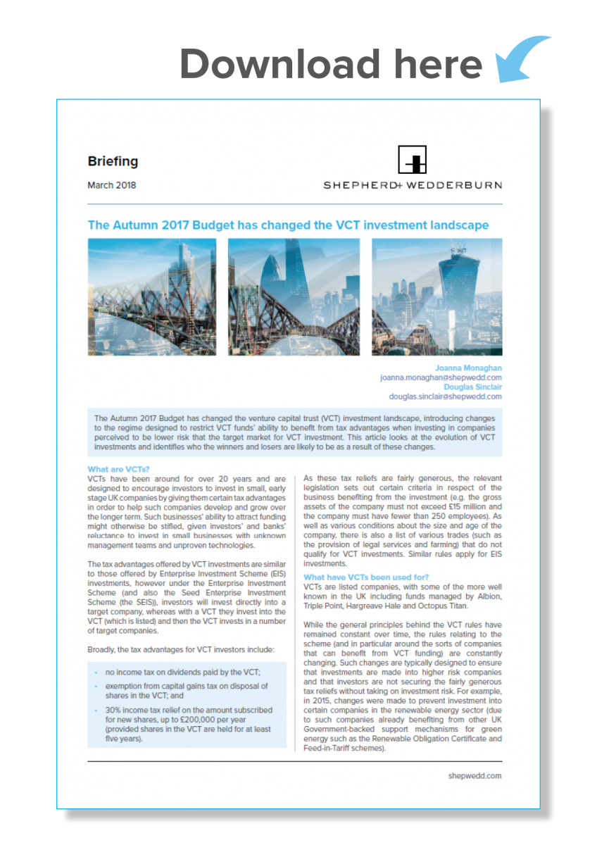The Autumn 2017 Budget has changed the VCT investment landscape