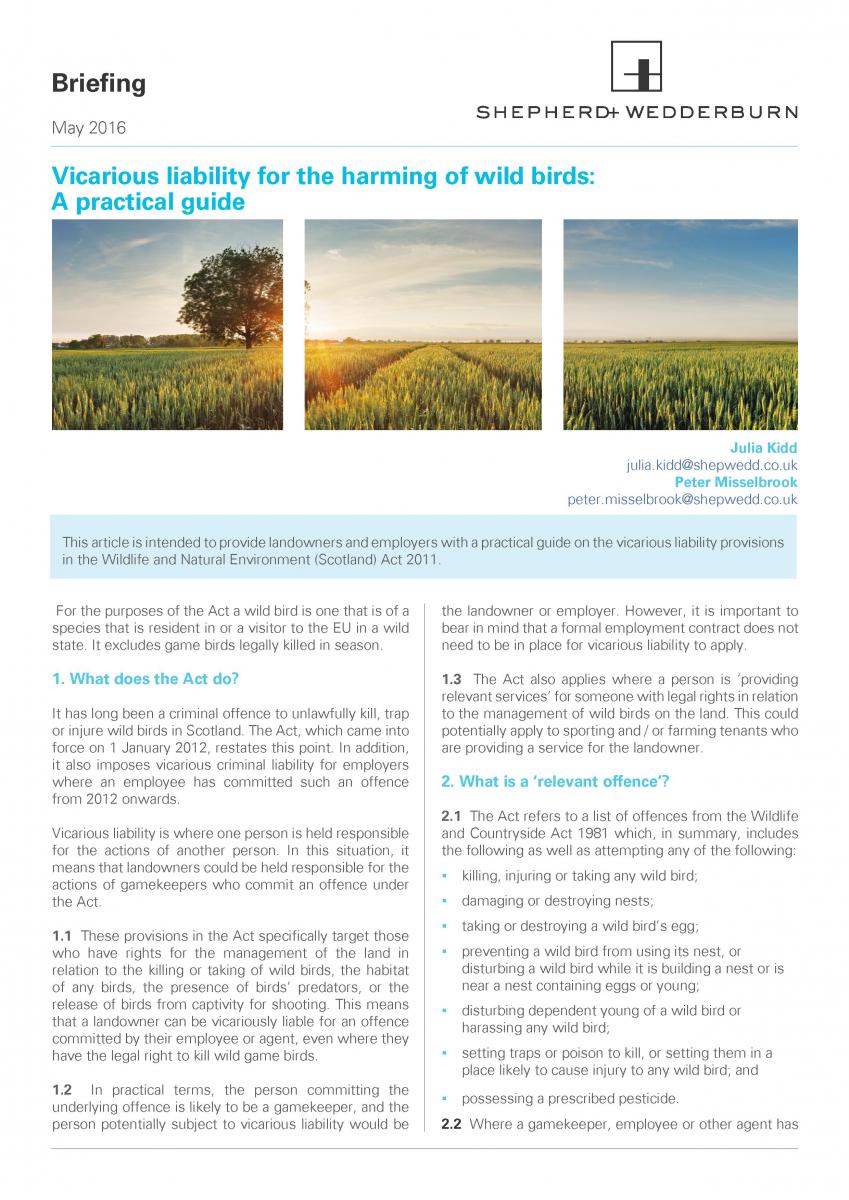 Vicarious liability for the harming of wild birds: a practical guide
