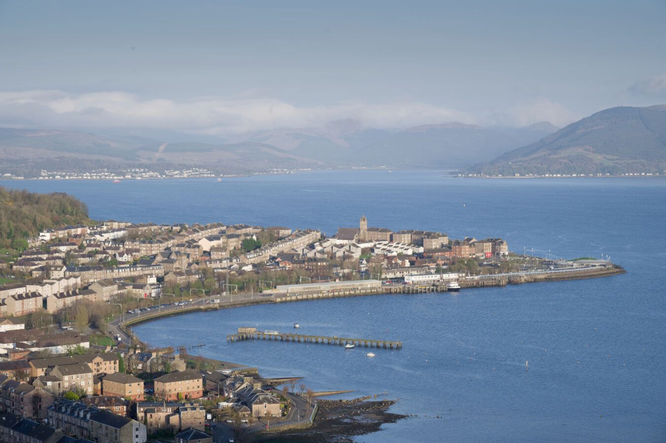Gourock aerial view from Lyle Hill in Greenock, Inverclyde, UK