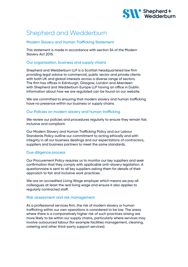 Shepherd and Wedderburn - Modern Slavery Statement - 2026