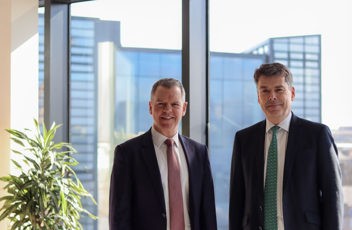 Andy Hall and Andrew Blain stand together in Shepherd and Wedderburn's Edinburgh headquarters as Andy Hall is elected as new Managing Partner