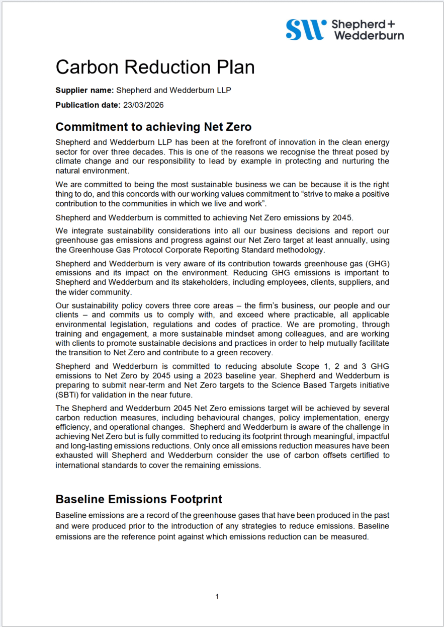 Shepherd and Wedderburn's Carbon Reduction Plan