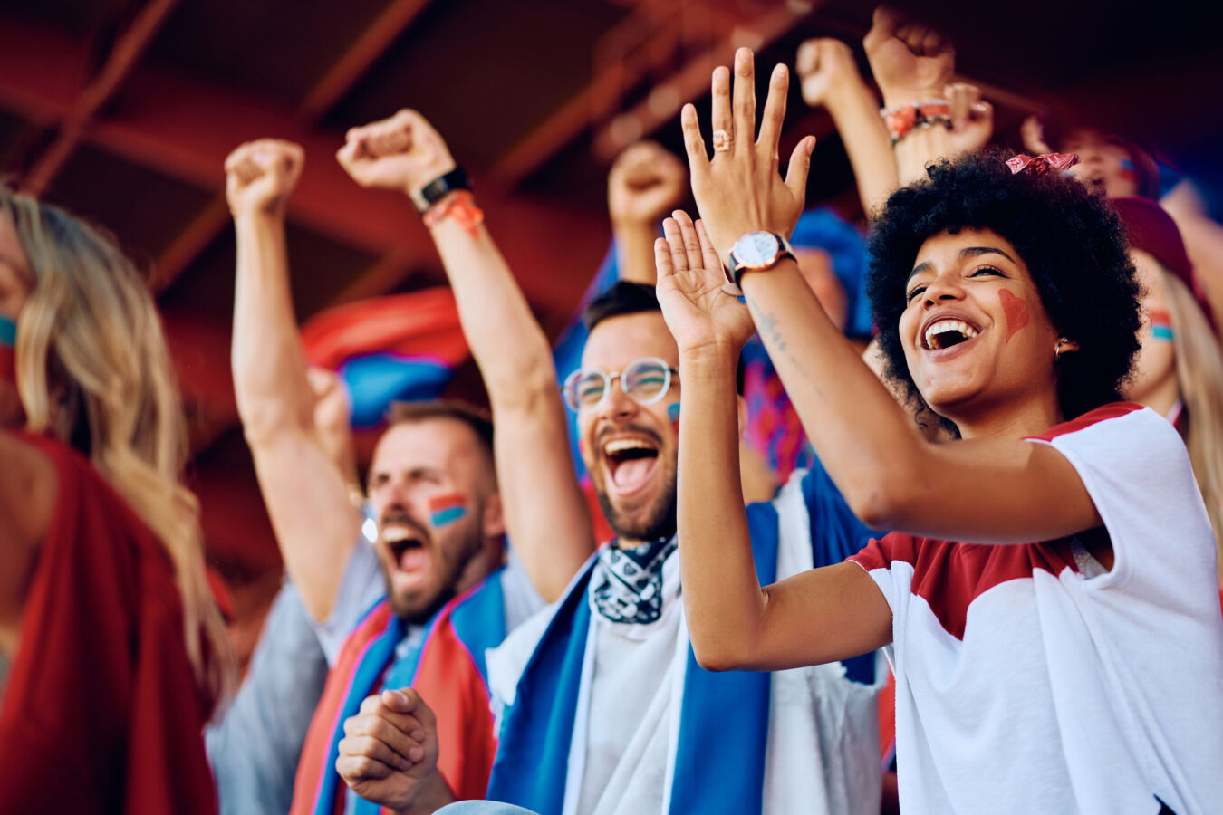 Cheering fans at sports game