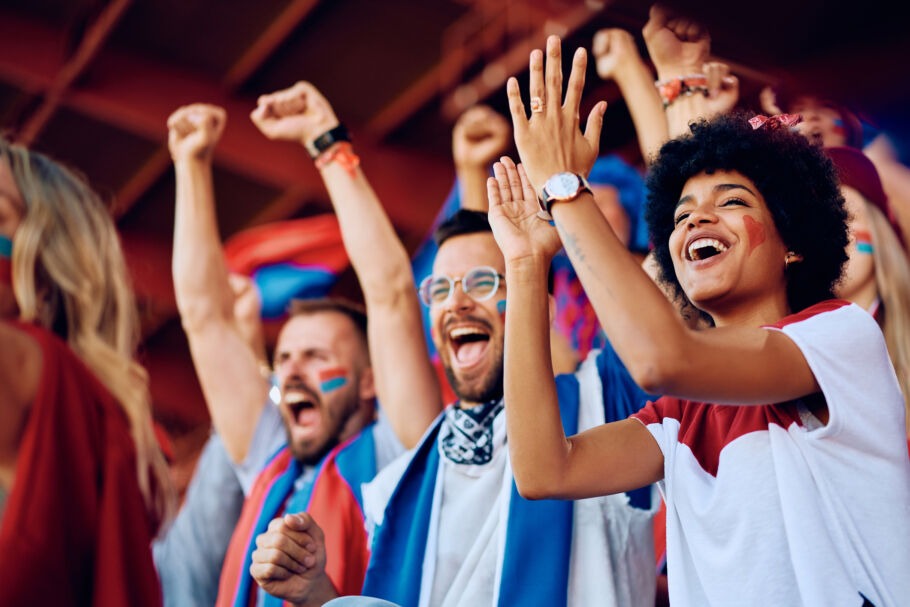 Cheering fans at sports game