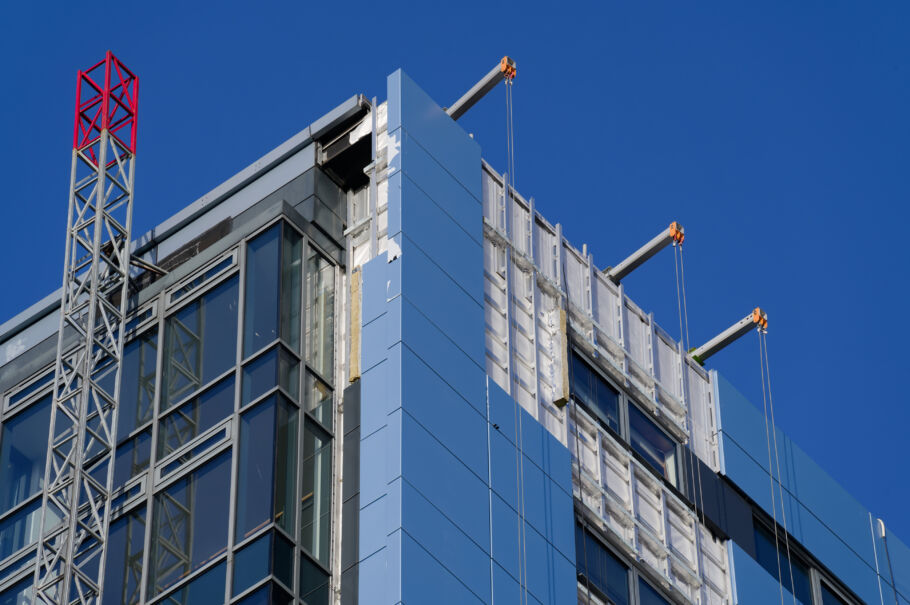 Building of flats having cladding installed